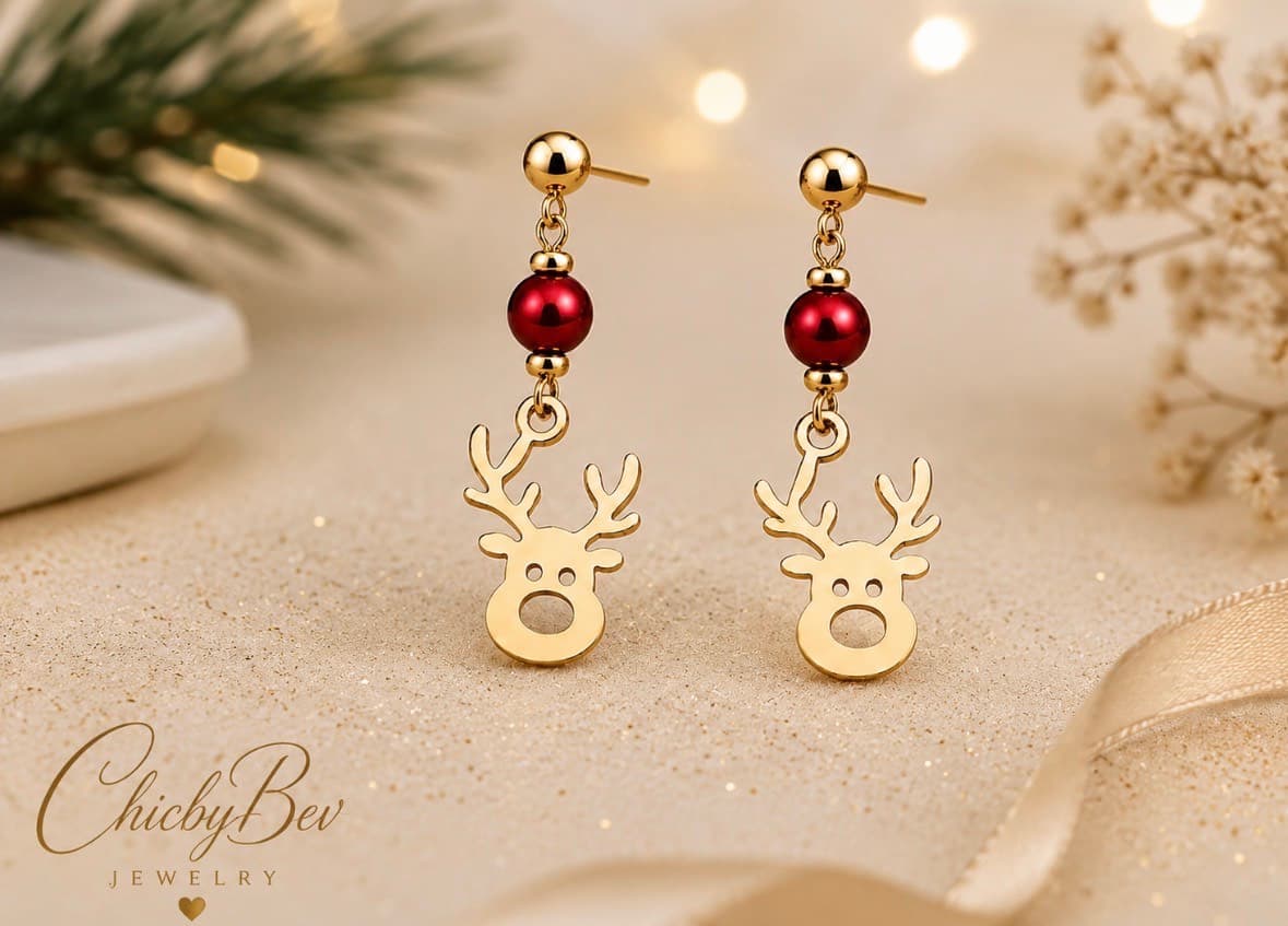 Holly Jolly Golden Reindeer Earrings