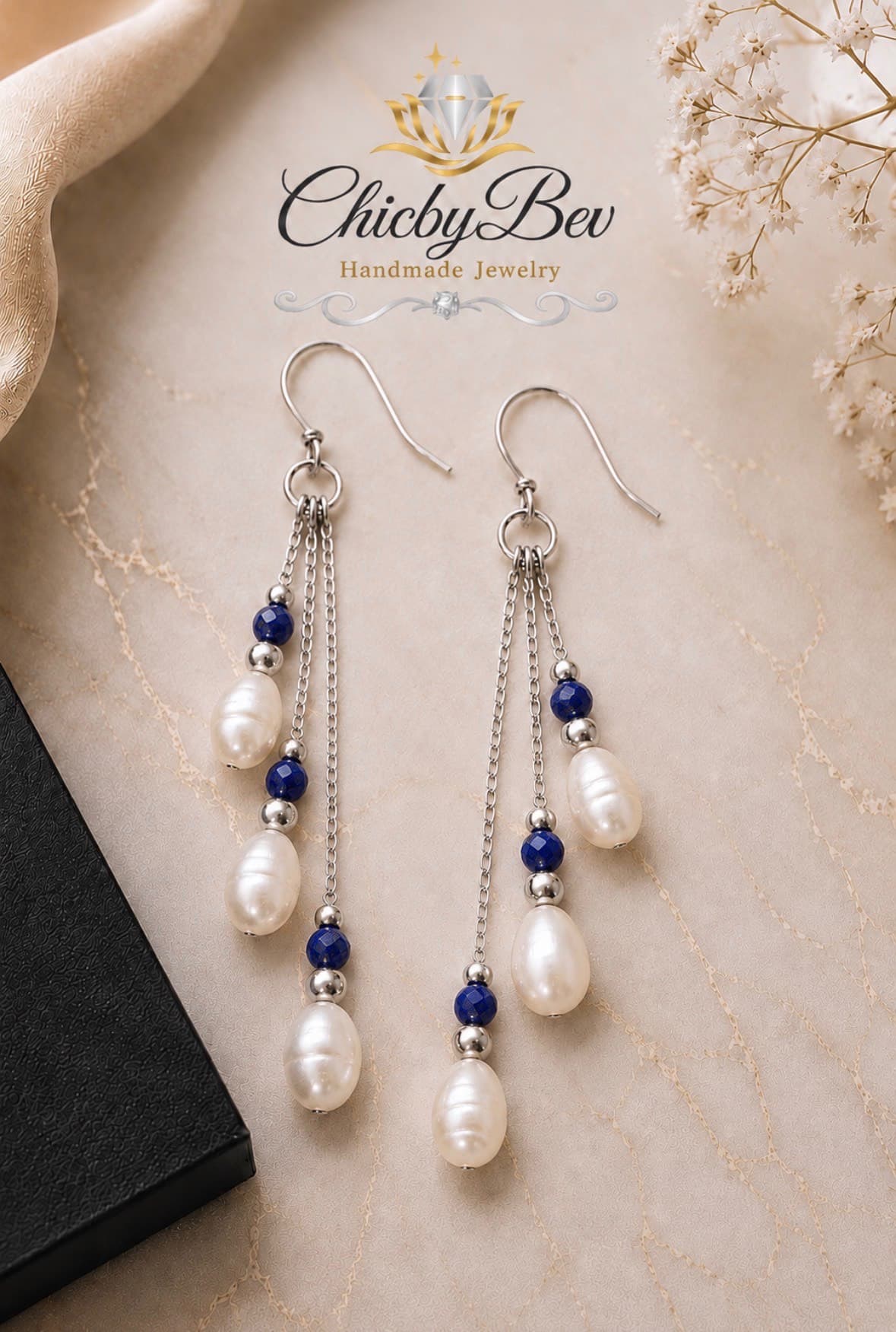 Sapphire Tide Freshwater Pearl Earrings
