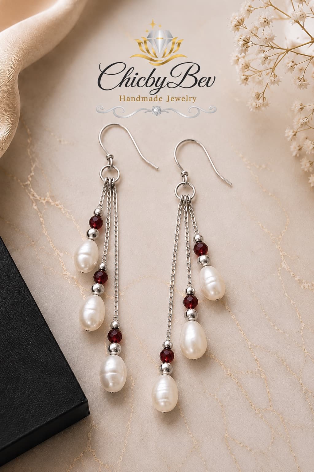 Scarlet Tide Freshwater Pearl Earrings