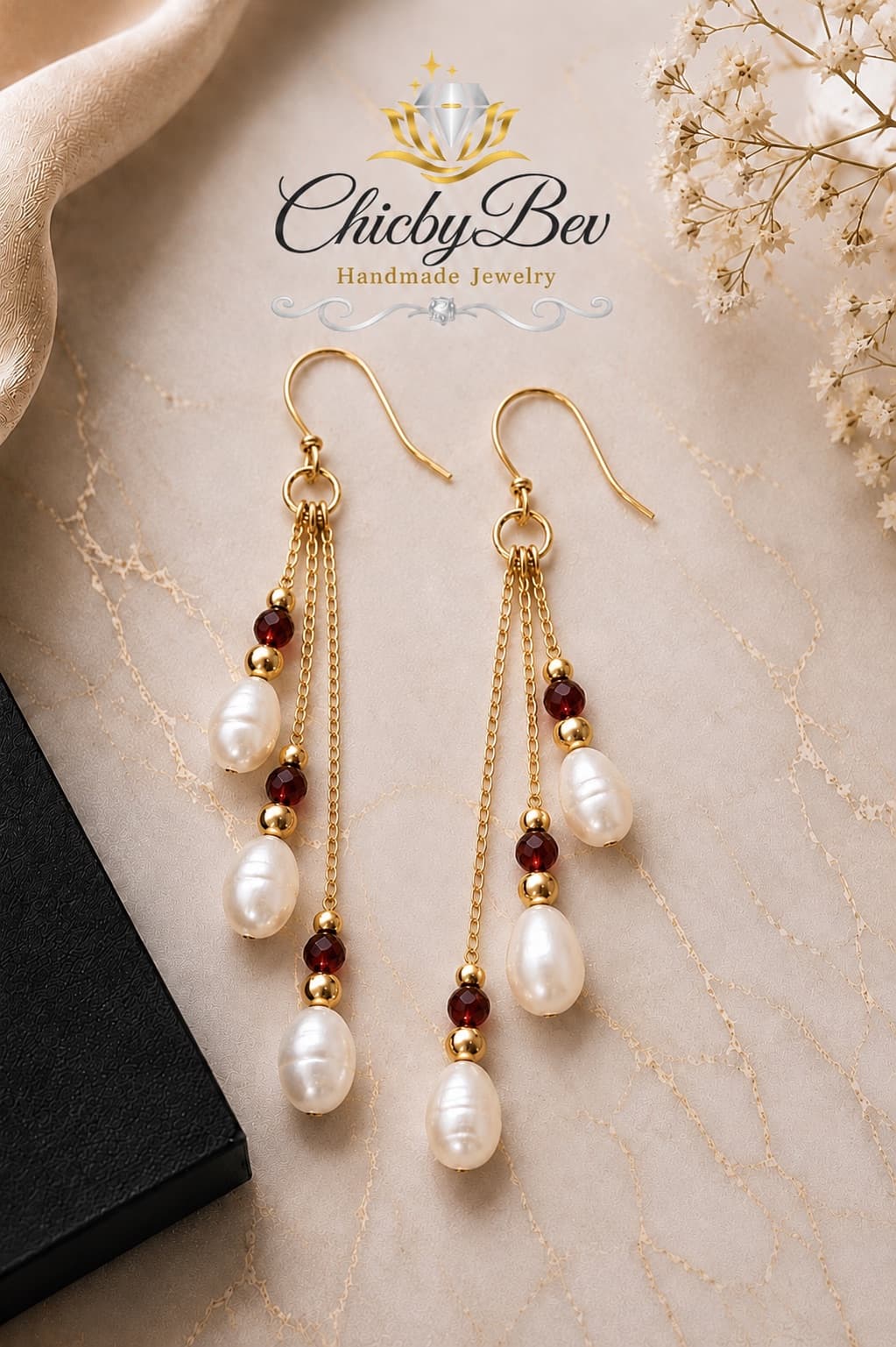 Scarlet Golden Tide Freshwater Pearl Earrings