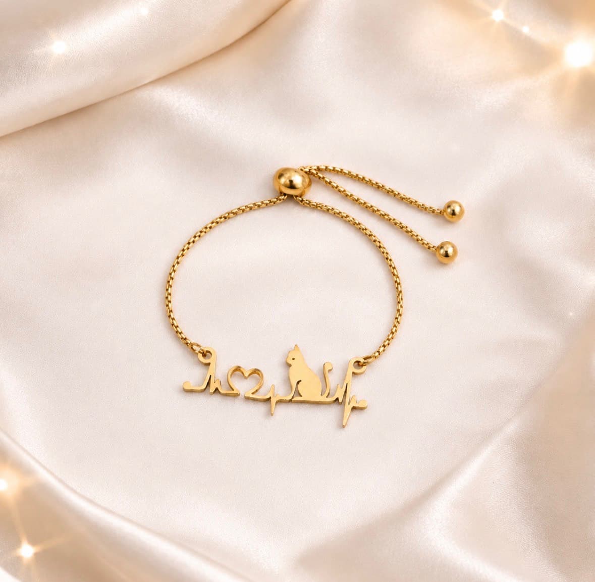 Purrfect Golden Heartbeat Bracelet