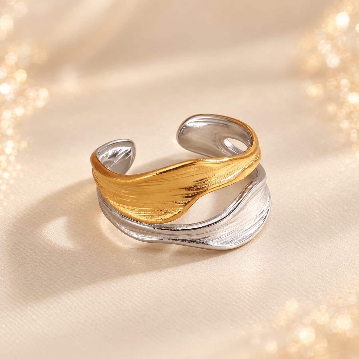 Delphine Two-Tone Wave Ring