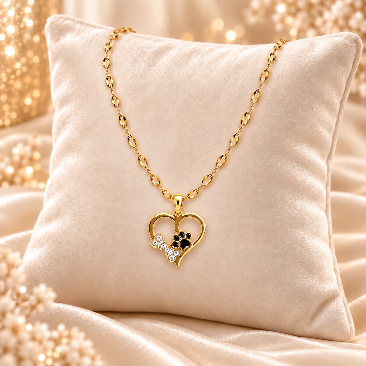Paws Forever Golden Heart Necklace